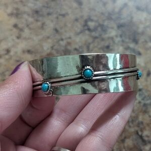 Silver Cuff Bracelet with Turquoise Circle Detail